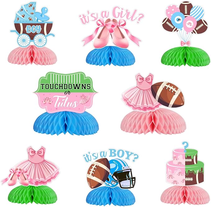 Jollyboom Touchdowns or Tutus Gender Reveal Decorations, 8pcs Ballet or Football Gender Reveal Honeycomb Centerpiece Table Toppers for Girl or Boy Gender Reveal Party Supplies