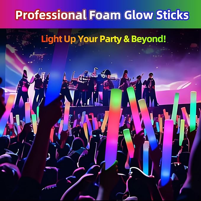200+2 Pack Foam Glow Sticks Bulk Party Pack,Party Favors Supplies,3 Flashing Modes Glow In The Dark Party Supplies,Light Up Foam Sticks for Wendding Raves Camping Outdoor