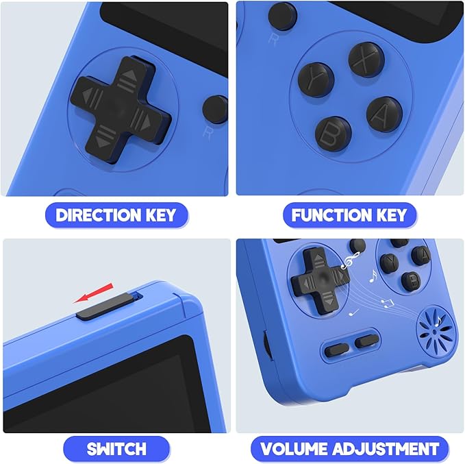 JKV Portable Handheld Game, 500 Retro Video Games, Game Console with Rechargeable 1020mAh Battery and 3.0 Inch LCD Screen Electronic Gaming System, for Boys Girls (Blue)