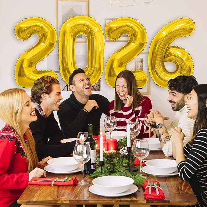 2026 Number Balloons,40inch 2026 Gold Number Balloons for New Year Eve Festival Party Supplies Graduation Decorations
