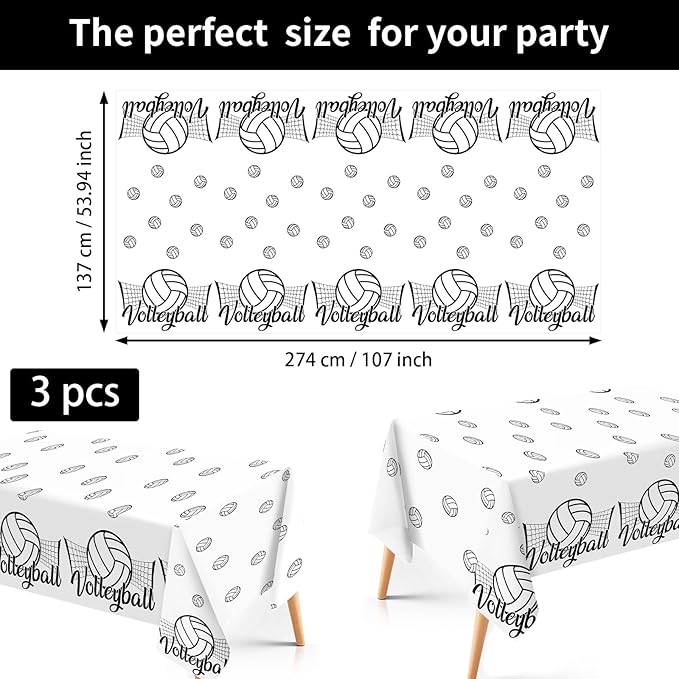 Grencian 3Pcs Volleyball Birthday Party Tablecloth Volleyball Plastic Table Covers Sports Theme Disposable Table Cloth for Girls Birthday Party Decorations