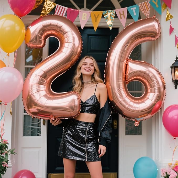 40 Inch Rose Gold Balloon Number 26 Balloon,Jumbo Mylar Foil Helium Balloon for 26 Digital Balloons for Birthday Party,Wedding Anniversary Party Decorations