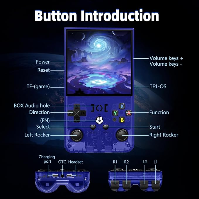 R36MAX Retro Handheld Game Console, 4.0 Inch IPS Screen Retro Gaming Console,Linux System, 4000mAh Battery Portable Pocket Mini Arcade, Built-in 128G,Lndigo Blue