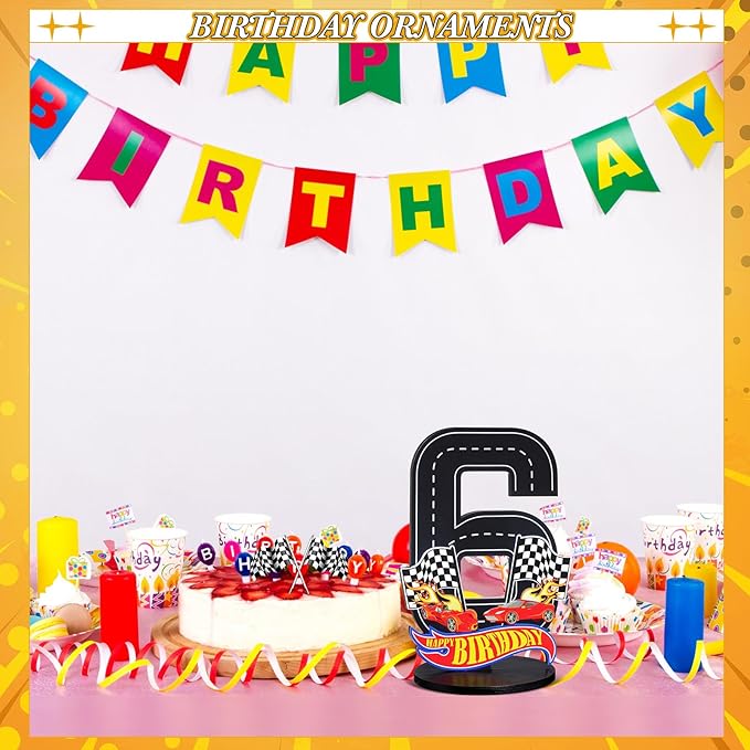 Race Car 6th Birthday Number Sign Centerpiece Race Car Theme 6th Birthday Party Supplies Wooden Table Decoration Photo Props for Boys Six Years Old