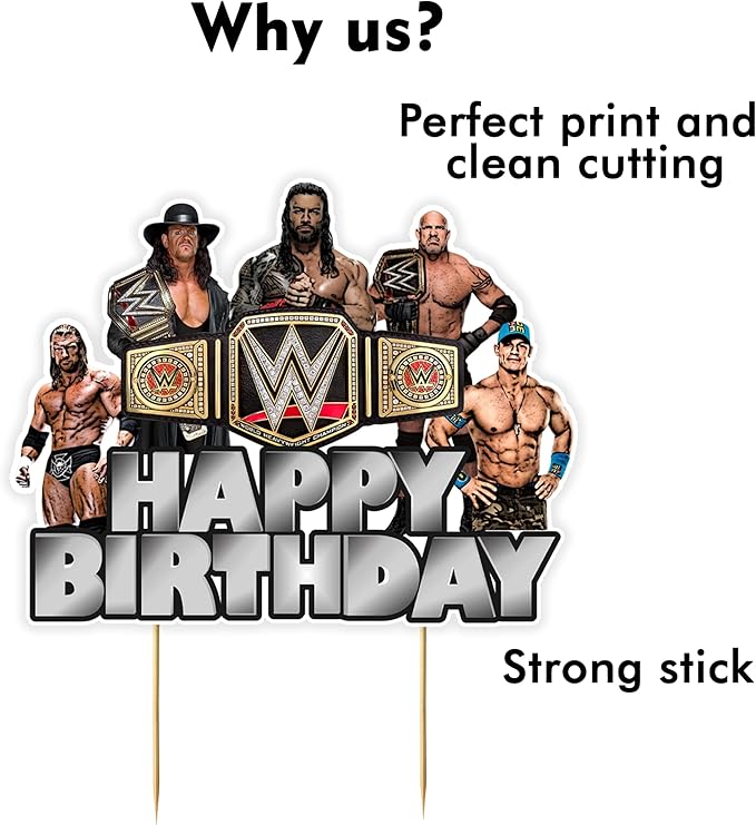 WWWE Happy Birthday Cake Topper – Wrestling Party Supplies for Boys | WWWE Theme Cake Decoration for Birthday Celebrations and Events - Birthdays Decoration Set.
