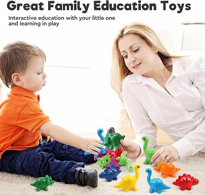 Montessori Matching Dinosaurs Toy, Color and Shapes Recognition, Snap and Pattern Match Game Preschool Learning Toys Homeschooling Class Activity Teaching Tool, Birthday Gift for Kids boys & Girls