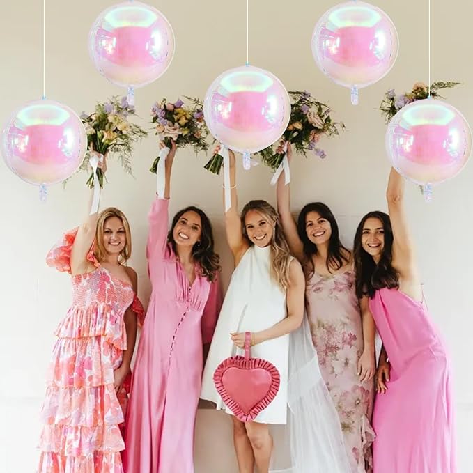 TONIFUL 8Pcs 22Inch Large Iridescent 4D Giant Round Foil Balloon 4D Metallic Mylar Sephere Balloons for Christmas New Year Birthday Party Graduation Wedding Bridal Shower Decoration Supplies