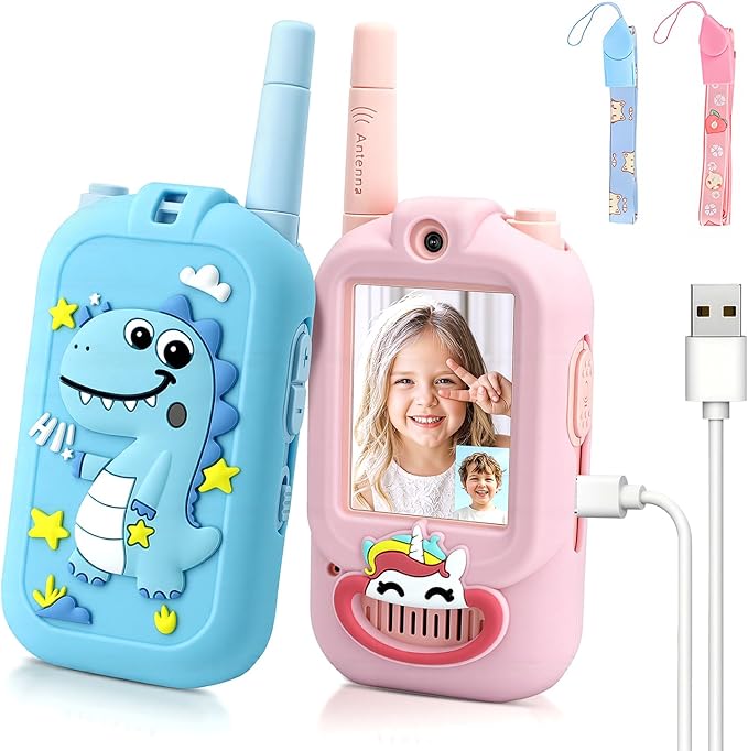 Video Walkie Talkies for Kids, Handheld 2 Pack Rechargeable Video Intercom Kids Walkies Talkies, Indoor Outdoor Toys for Family Games, Outside, Camping, Hiking for Boys Girls Ages 3-12 (bd/pu co)
