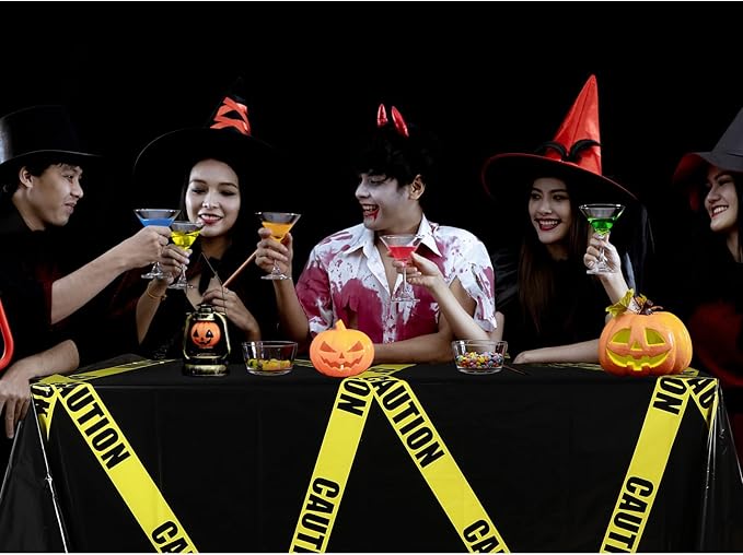 Irenare 3 Pcs Halloween Construction Birthday Party Supplies Disposable Plastic Caution Tape Construction Table Cloth Dump Truck Themed Table Cover Decoration for Halloween 54 x 108 in(Black)