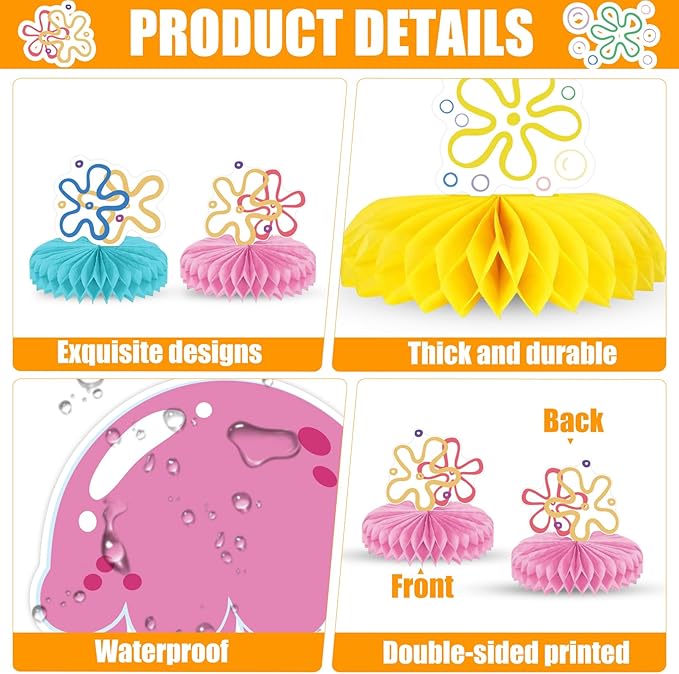 Yellow Cartoon 3D Honeycomb Centerpieces Bikini Flower Jellyfish Table Centerpieces Under the Sea Bubble Table Toppers with 9 Designs for Ocean Theme Birthday Party Baby Shower Wedding Decorations