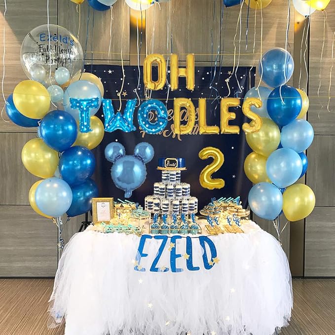 Oh Twodles Birthday Balloons Banner Party Supplies Number 2 Balloon for 2nd Second Boy Birthday Party Decoration 13PCS Kit of Geloar (Blue)