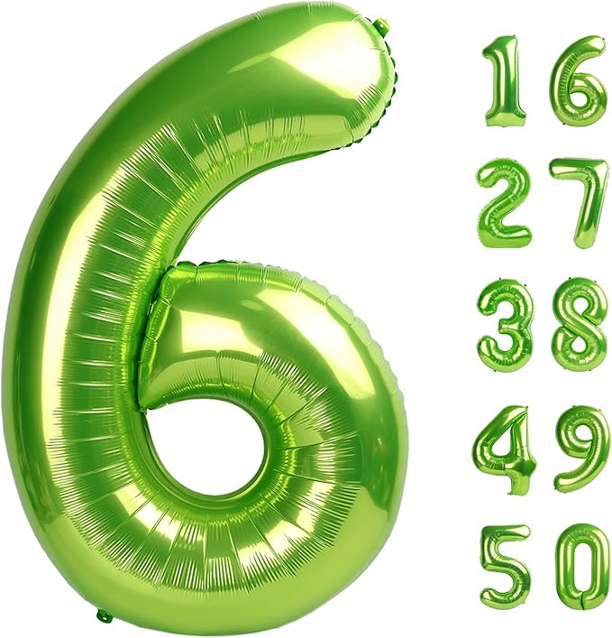 40 Inch Light Green Balloon Number 6 Balloon,6 Foil Mylar Helium Large Digital Balloon Birthday Numbers Jumbo Balloons 16th or 61st Anniversary Party Decorations Supplies