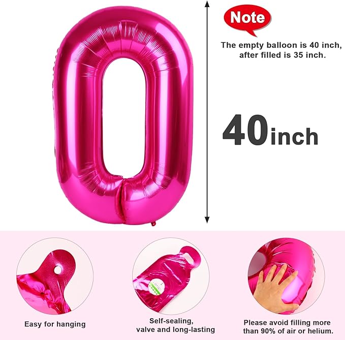 Number 0 Balloons 40 Inch Hot Pink Number Balloons for 10 20 30 40 50 60 70 80 90 100 Numbers Balloon Birthday Decorations Wedding Event Baby Shower