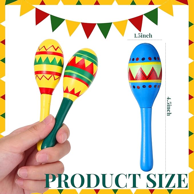 Hungdao 48 Pcs Mini Mexican Fiesta Wooden Maracas Bulk Wood Maracas for Kids Noisemaker for Fiesta Party Favors Cinco De Mayo Party Supplies Decor Taco Tuesday Event Luau Games (Classic Style)