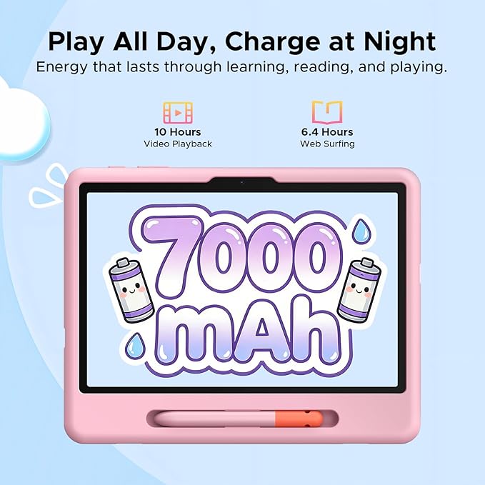 P10 Kids Tablet for Ages 3-7, Android 16 Tablet, Gemini AI, 10 Inch Tablets, 90Hz, 32GB RAM+64GB ROM, 7000mAH, 5G WiFi, Face ID, Kids Tablets with case,Includes a Child Protective case and Pen