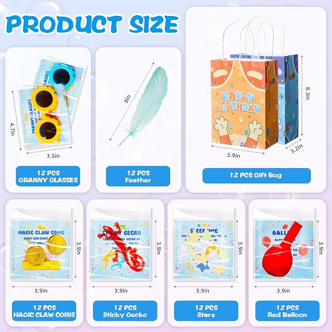 Vanblue 144Pcs Blue Color Dog Party Favors,Birthday Decorations Supplies for Kids,Red Balloon,Sticky Gecko with Cards Pinata Stuffers,Gift Bag Goodie Bag Stuffers,Classroom Rewards,Family Games
