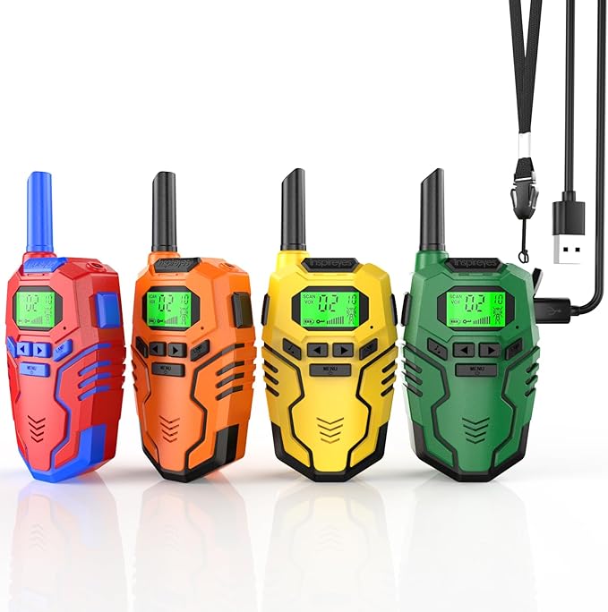 Walkie Talkies for Kids, Long Range 2 Way Radio, Outdoor Hiking Toys for 3-12 Year Old Chirstmas Birthday Gift for Boys, 4 Pack