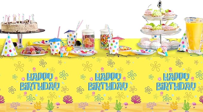 3PCS Yellow Cartoon Party Supplies Tablecloth Set for Kids Boys Girls BirthdayYellow Cartoon Party Supplies Tablecloth -54x108in