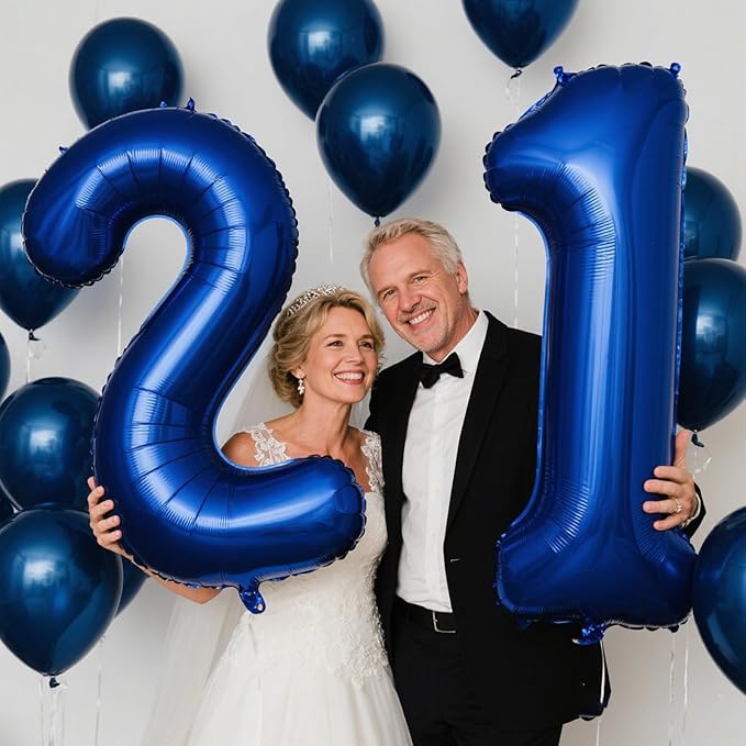 40 Inch Navy blue Number 21 Digital Balloon,Jumbo Mylar Foil Helium Balloon for 21 Balloons for Birthday Party,Wedding Anniversary Party Decorations