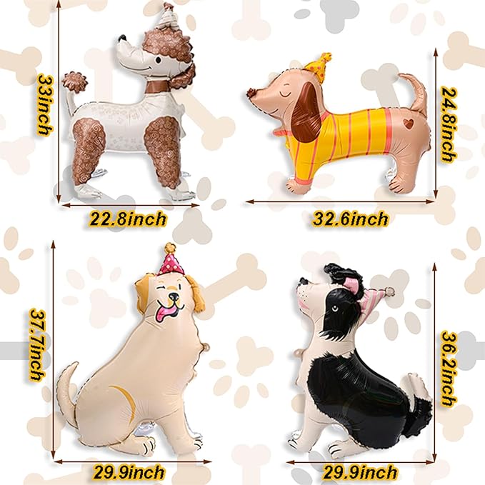 4 PCS 3D Dog Balloons Cute Puppy Balloons for Dog Themed Birthday Party Decorations Dogs Birthday Party Supplies