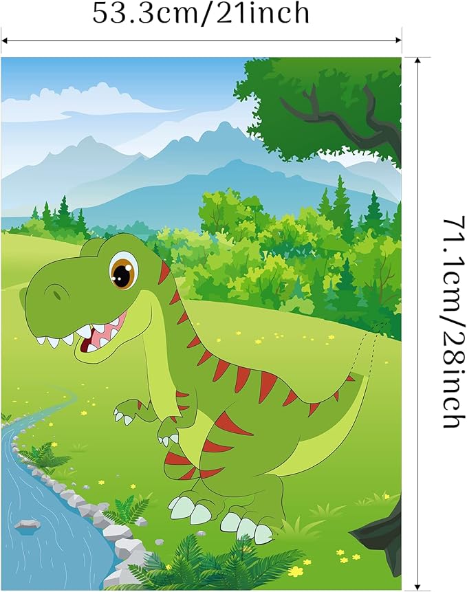 Morcheiong Pin The Tail on The Dinosaur Game with 48pcs Tails for Dinosaur Party Favors, Kids Birthday Supplies, Boys Decorations