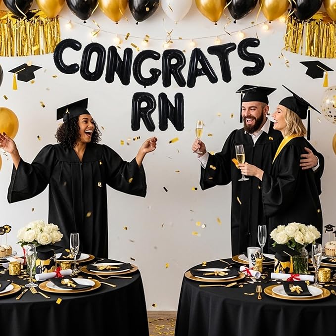 TONIFUL 2026 Nurse Graduation Decorations Black Congrats RN 2026 Balloons 16 Inch RN 2026 Banner Class of 2026 RegisteBlack Nurse Balloons Decorations 2026 Nursing Graduation Party Supplies