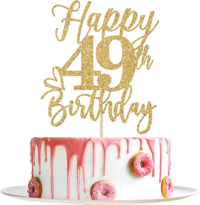 Happy 49th Birthday Cake Topper, 49th Birthday Decorations, Cheers to 49 Years, Hello 49, 49th Happy Birthday Party Supplies Gold Glitter