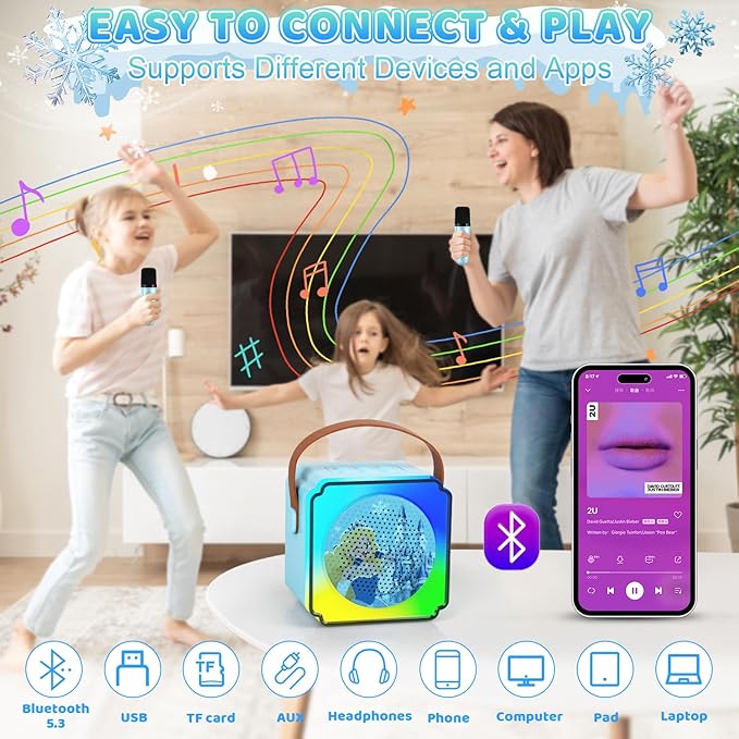 Toys for Girls Karaoke Machine for Kids, Mini Karaoke Machine with Microphones, Kids Toys 3 4 5 6 7 8 9 10 12+ Years Old, Girl Toys Princess Toys Gifts for Girls Boys Party (Blue 2 Mics)