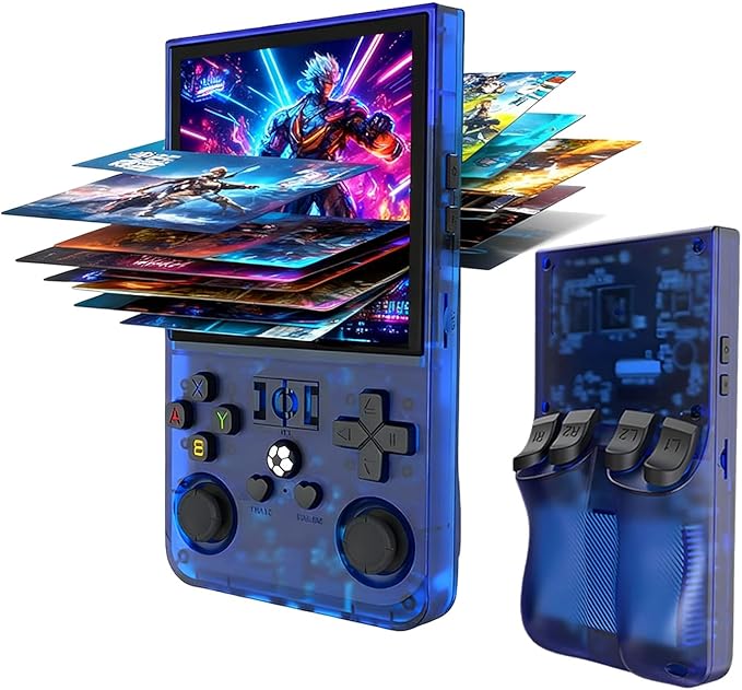 Retro Game Console R36MAX Handheld Game Console with 64GB Preloaded Games, Save/Load Function, 4.0" HD IPS Screen, Portable Emulator Console for Family, Adults & Nostalgic Players (Blue R36MAX 4.0")
