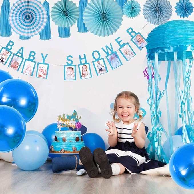 TONIFUL 8Pcs Large Blue 4D Giant Round Foil Balloon 22inch Big Mirror Metallic Mylar Sephere Balloons for Christmas New Year Birthday Party Graduation Wedding Baby Shower Decoration Supplies