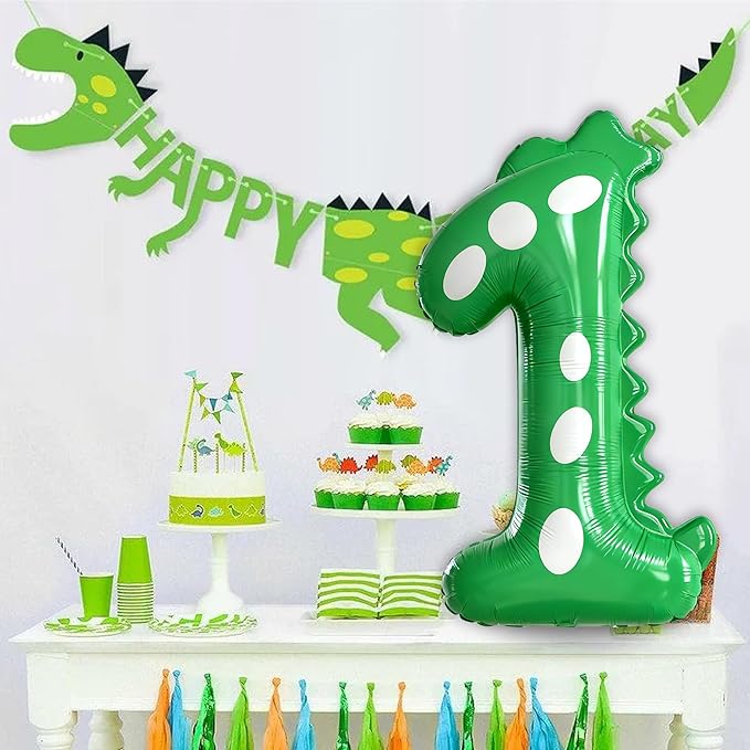 Green Dinosaur Balloons 1st Birthday Decorations For Boys,40inch Big Dinosaur Number 1 Balloon Birthday Party Decoration for Kids Birthday Party Decoration Supplies