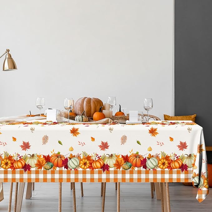 Thanksgiving Tablecloth Decoration,3pcs Fall Plastic Tablecloth Give Thanks Autumnal Pumpkins Table Cloth for Autumn Harvest Thanksgiving Party Supplies