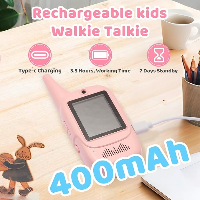 Video Walkie Talkies for Kids 2-Pack with Screen & Camera — Two-Way Video & Audio Communication, Rechargeable, Secure Private Connection, Fun Voice Effects, Ages 3-12, Ideal Birthday