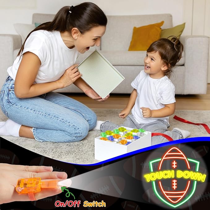 36Pcs Football LED Finger Lights Sport Party Favors Glow in the Dark Light Up Finger Lights Rugby Themed Toys Bulk for Birthday Party Goodie Bag Stuffer Birthday Gifts Classroom Prize