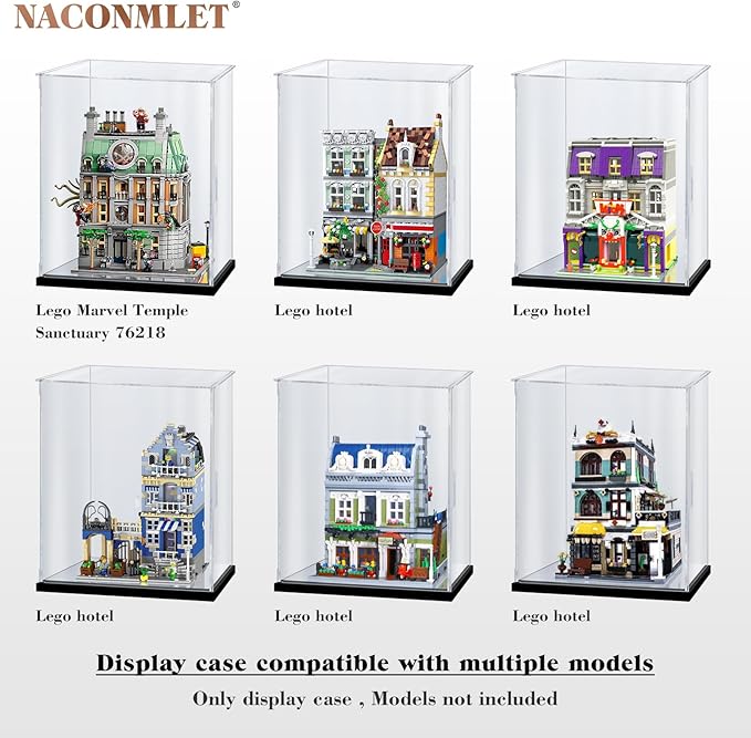 Clear Display Case with Light for Lego Sanctum 76218 Building Set,Dustproof Acrylic Display Box Showcase for Action Figures Model Trophy Collectibles(13.8"x11.8"x15.7"inch)