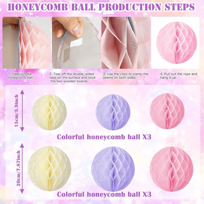Birthday Decorations Set, Butterfly Happy Birthday Banner Party Supplies with Happy Birthday Banner, Honeycomb Balls, Butterfly Hanging Swirls for Girls Birthday