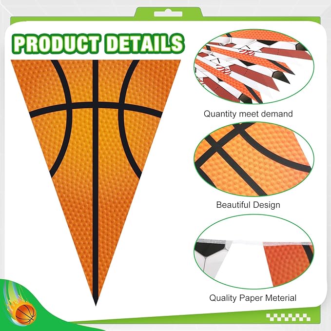 HESTYA 5 Pcs 49 Ft Sport Party Decorations Football Pennant Banner Pre-Assembled Basketball Triangle Flag Bunting Garland for Baseball Soccer Birthday Party Supplies Sport Theme Decorations