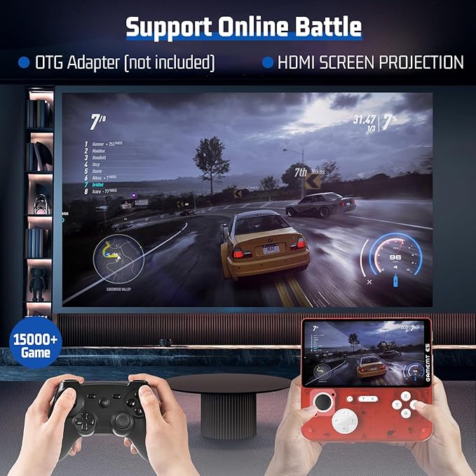Retro Handheld Game Console - 5 Inch IPS Screen, Linux System, Pre-Installed 64GB TF Card Built-in 15000+ Classic Games, 1280x720 Pixels, Game Searchable, Portable Pocket Arcade with Desktop Stand