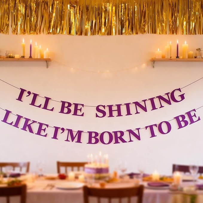 “I'LL BE SHINING LIKE I'M BORN TO BE” Demon Movie Hunter Banner, Stage Performance & K-Pop Inspired Party Supplies for Birthday, Glitter Purple Demon Party Decor, Hunters Concert Theme Celebration
