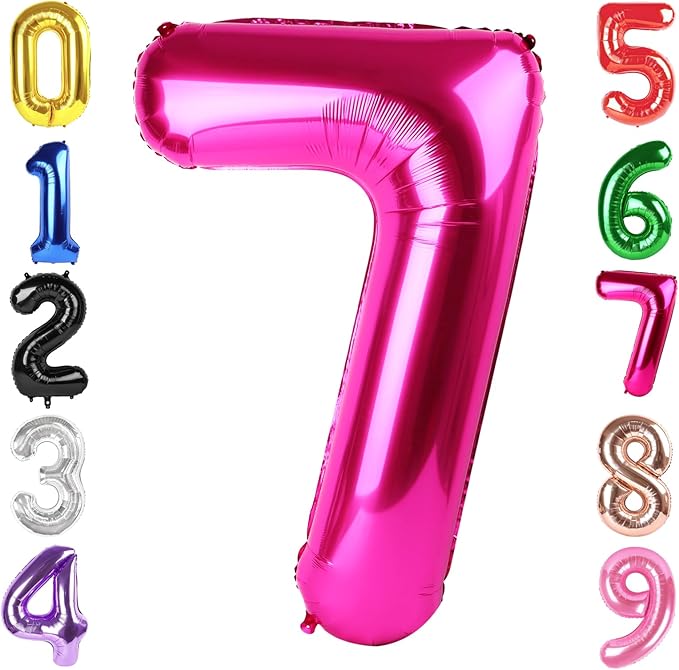 40 Inch Hot Pink Number 7 Balloon, Giant 7 Number Balloons for 7th Birthday Decorations, Party Supplies for Baby Boy Girl, Hot Pink Party Decor