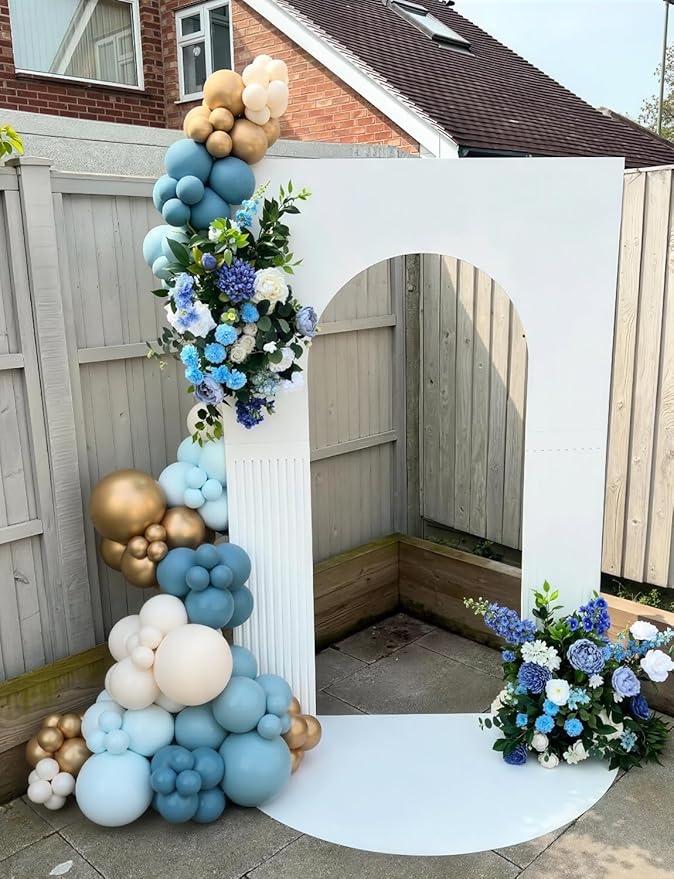 Dusty Blue Balloon Arch Garland Kit, 134PCS Ivory White, Slate Fog, Baby Blue and Gold Balloons for Baby Shower, Gender Reveal, Birthday Backdrop, Wedding, Bridal Shower Party Decor