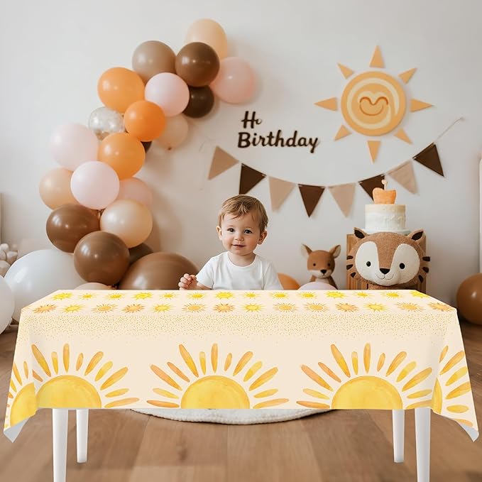 4ps Boho Sun Birthday Party Table Cloths First Trip around The Sun Birthday Decorations Boho Hippie Sunshine Disposable Plastic Table Covers for Sun Baby Shower Party Supplies Decorations (new yellow)