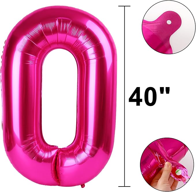 Rose Red Number 0 Balloon 40 Inch,Jumbo Giant Mylar Hot Pink Number 0,Big Large Foil Helium Number Balloons, Balloons for 10 20 30 100 Birthday Party Decorations Supplies Anniversary Celebration