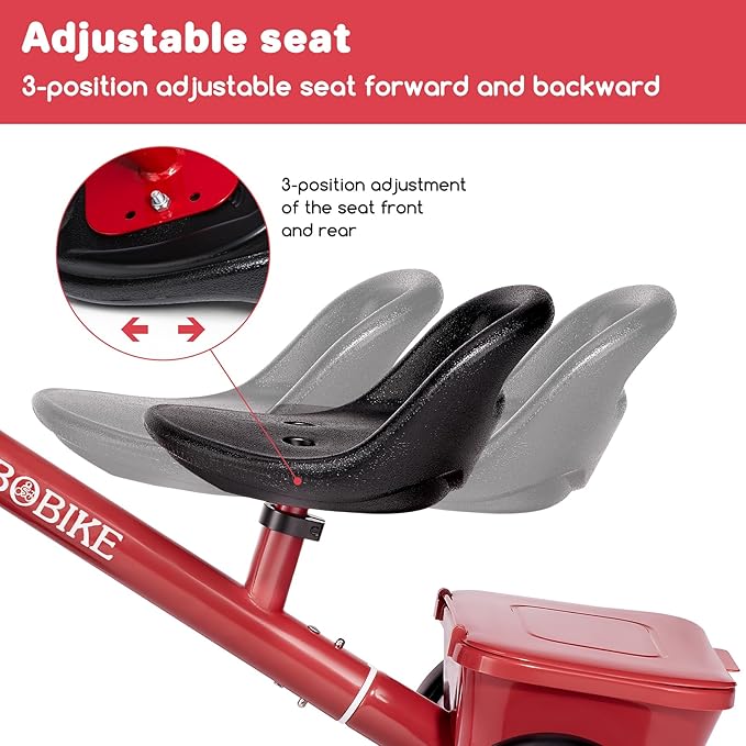 Bobike Toddler Tricycle for Ages 2-5 Years, Tricycle with 2 LED Light Wheels, Toddler Bike with 3-Position Seat and Rear Basket, Kids Bike Gift for Boys & Girl (Red)