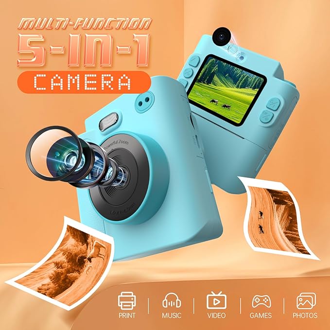 Mason & Friends Kids Instant Print Camera – 1080P HD Digital Camera for Boys & Girls Ages 3–10 | Photo, Video, Music & Games | Includes 32GB SD Card – Perfect Birthday (Blue)