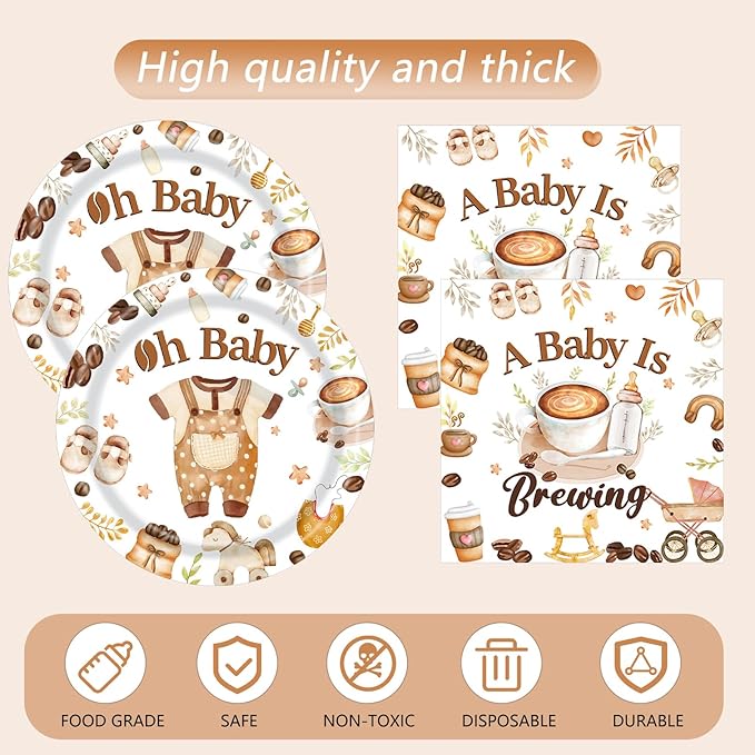 41PCS Coffee Themed Baby Shower Decorations for Kids,A Baby is Brewing Coffee Banner Baby Shower Plates and Napkins Sets Disposable Tablecloth Coffees Beans Shower Welcome Baby Decorations