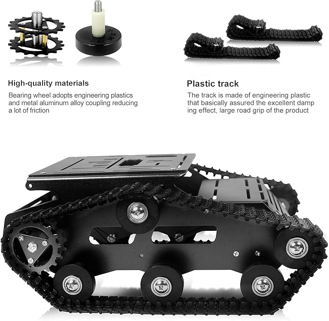 Smart Robot Car Chassis Kit Aluminum Alloy Big Tank Chassis with 2WD Motors for Arduino/Raspberry Pi DIY RC Shock Absorbing Tracked Robot Car Toys - Learning Kit (Black)