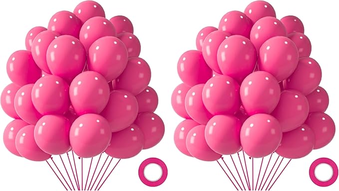 LovesTown 110PCS Latex Balloons 12inch Party Balloons Arch with Ribbon for Birthday Baby Shower Wedding Party Decorations Hot Pink (Pack of 2)