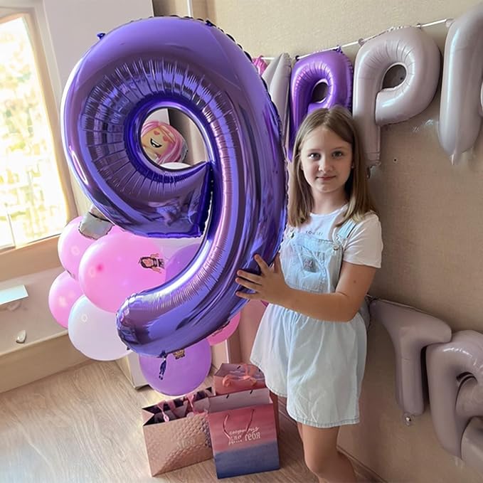 8th Birthday Number Balloons for Kids, Self Inflating 40 Inch Purple Foil 8 Balllon, Large Number 8 Balloons for Girls 8 Years Old Birthday Party Bridal Shower Anniversary Party Decorations Supplies