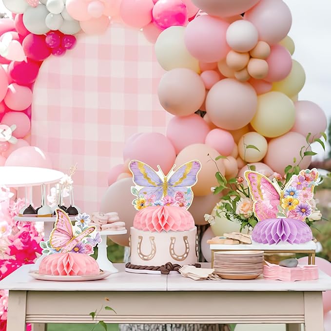 SUNBEAUTY 9 PCS Butterfly Centerpieces for Tables Butterfly Birthday Party Decorations Spring Wildflower Honeycomb Table Centerpiece for Girl Birthday Garden Baby Shower Decorations